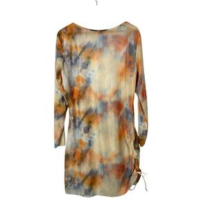 Boutique Orange & Blue Tie Dye Mesh Long Sleeve Bodycon Mini Dress M